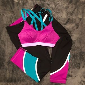 VSX Knockout Workout Capri & 32B Sports Bra set Gym Black, Berry Magenta, Teal